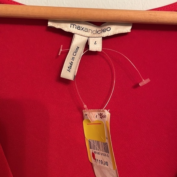 NWT Max and Cleo Red 3/4 Length Sleeve Wrap Style Midi Dress Size L - Picture 3 of 7